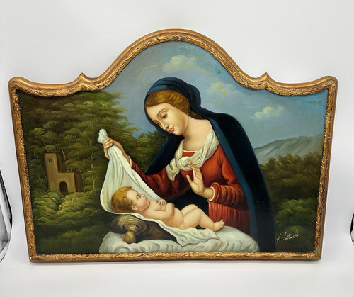 Madonna con bambino olio - bambino, su